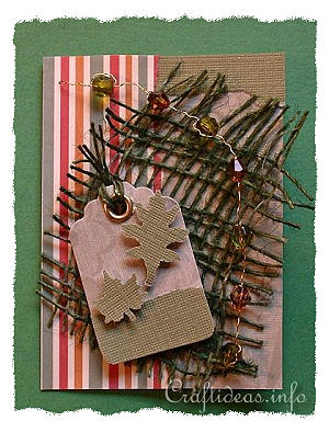 ATC - Artist Trading Cards - Card with Green Leaves and Candy Stripes 