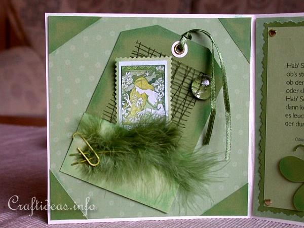 Birthday Card - Greeting Card - Accordian Folded Green Card for a 70th Birthday - Tags