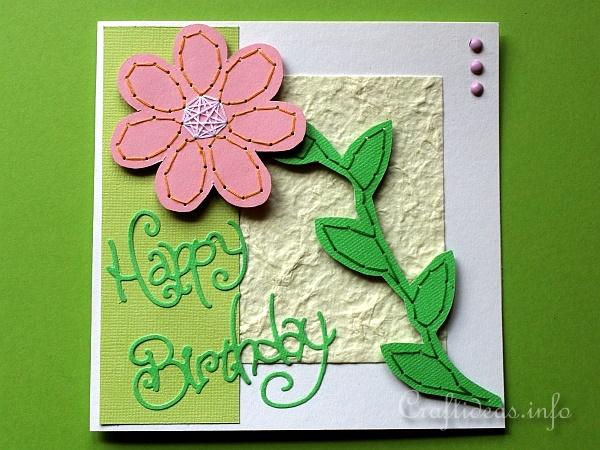 Birthday Card - Stitched Flower