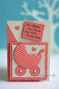 Card for the birth of a baby - Baby Carriage Card in Peach Color 