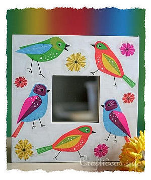 Cheerful Mirror With Decoupaged Birds