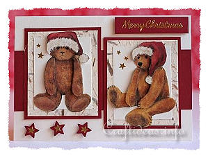 Christmas Card - 3-D Teddy Bears in Santa Caps 