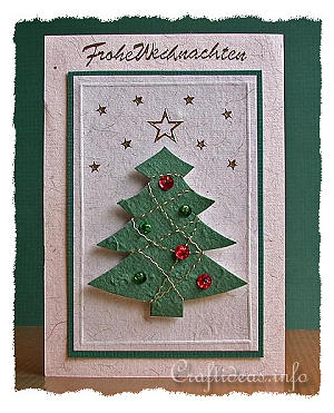Christmas Card - Jeweled Christmas Tree with Beads and Sequins 