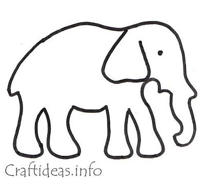 Elephant Coloring Book Page and Craft Template 400