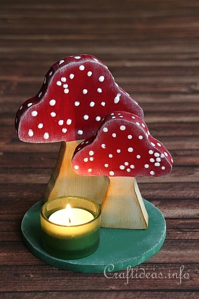 Fall Wood Craft - Mushrooms Tea Light Holder