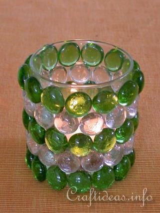 Summer Craft - Tea Light Votive with Glass Nuggets - Green and Clear