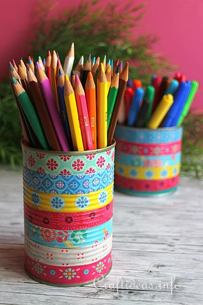 Upcycling Craft - Colorful Can Pencil Holders 2