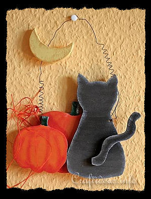 Wood Craft for Halloween - Wooden Cat Staring at the Moon 