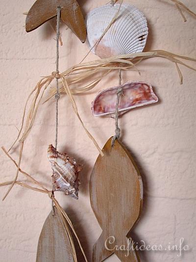 Wooden Fish and Seashells Hanging Decoration 2