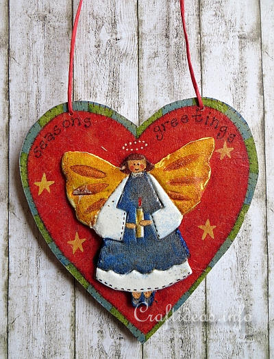 Wooden Heart with 3-D Angel Motif - Paper Napkin Applique Decoupage 400