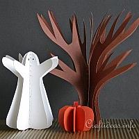 3-D Paper Tree, Pumpkin and Ghost