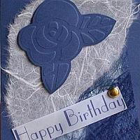 Blue Embossed Rose Birthday Card