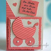 Card for the birth of a baby - Baby Carriage Card in Peach Color