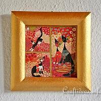 Decorated Paper Mach Frame with Cats Motif