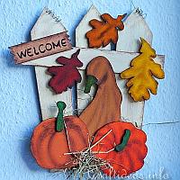 Fall Wood Welcome Sign with Pumpkins and Leaves