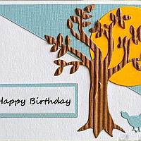 Happy Birthday Card With Tree and Bird