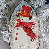 Snowman Tree Slice Christmas Decoration