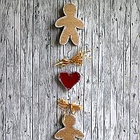 Wooden Gingerbread Man and Heart Chain