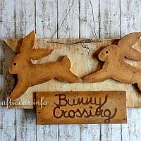Wooden Sign with Crossing Bunny