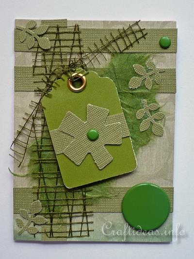 Artist Trading Card - Green ATC with Flower Motif