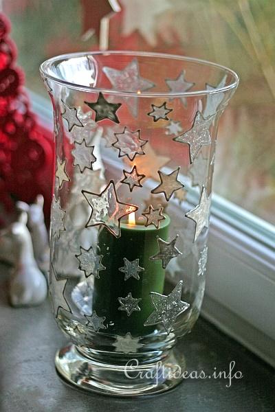 Basic Christmas Craft Ideas - Candle Glass with Window Cling Stars 2