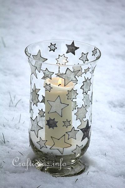 Basic Christmas Craft Ideas - Candle Glass with Window Cling Stars 4