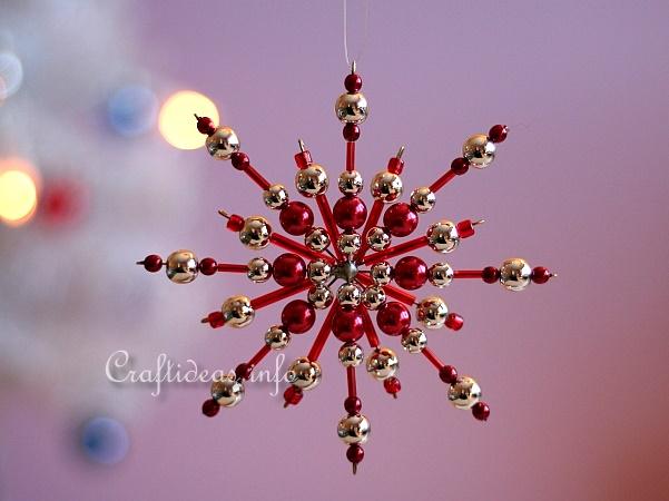 Beaded Snowflake - Red and Silver Beads