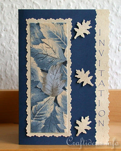Birthday Card - Greeting Card - Beige and Blue Invitation Card with Leaves