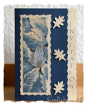 Birthday Card - Greeting Card - Beige and Blue Invitation Card with Leaves 