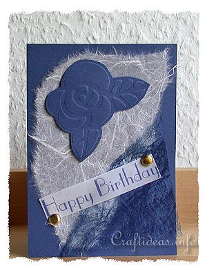 Birthday Card - Greeting Card - Blue Embossed Rose Birthday Card 