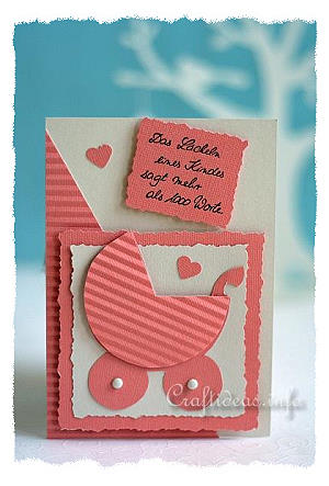 Card for the birth of a baby - Baby Carriage Card in Peach Color 