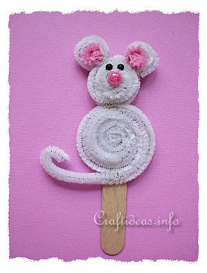 Chenille Mouse on a Popsicle Stick 