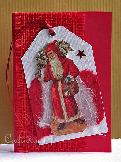 Christmas Card - Nostalgic Santa on Tag Greeting Card for the Holidays