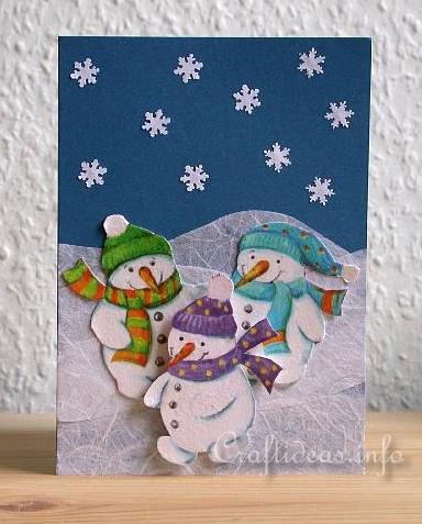Christmas Card - Snowman Trio Card for Winter