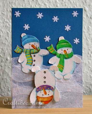Christmas Card - Snowman Trio Card for Winter 2