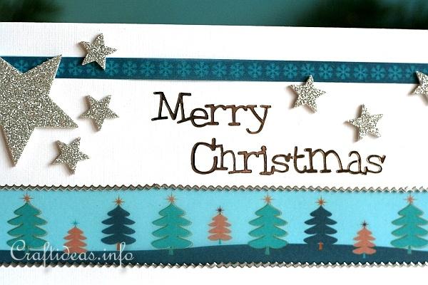 Christmas Card With Stars and Trees - Detail