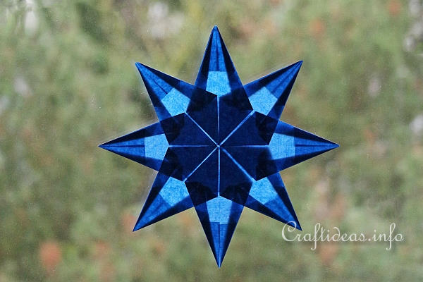 Christmas Craft Idea for Kids - Blue Origami Folded Transparent Star