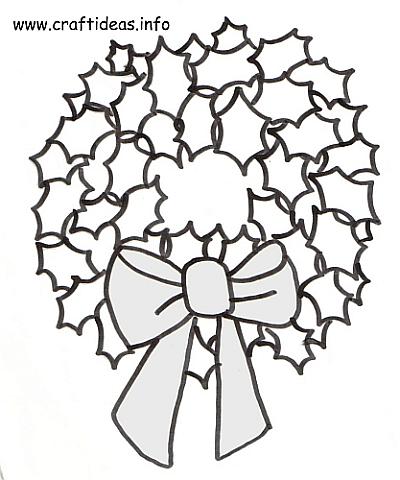 Christmas Craft Pattern - Coloring Book Page - Holly Leaf Christmas Wreath 500
