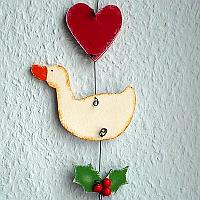 Christmas Wall Decoration - Goose, Heart and Holly 