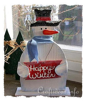 Christmas Wood Craft - Wooden Snowman Shelf Decoration - Happy Winter