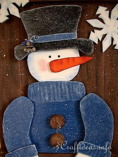 Christmas Wood Craft - Wooden Snowman Wall Picture - Detail