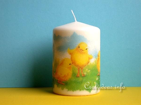 Craft Idea for Easter - Decoupage Candle with Easter Chick Motif