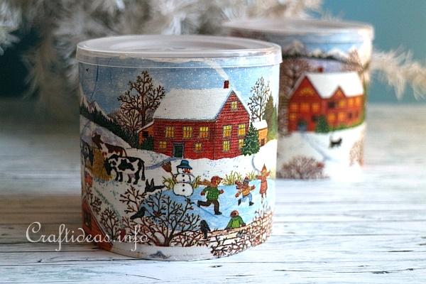 Decoupage Can with Winter Scene