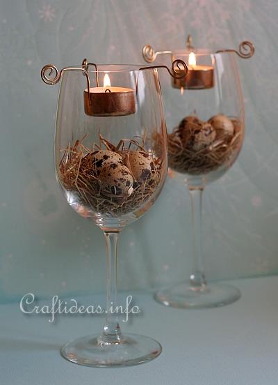 Easter Centerpiece - Wine Glasses with Tea Lights 1