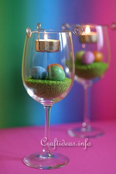 Easter Centerpiece - Wine Glasses with Tea Lights 2