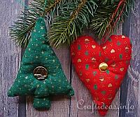 Fabric Christmas Tree Ornaments - Tree and Heart