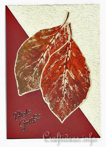 Greeting and Birthday Card for the Fall - Stamped Leaves on Paper Card