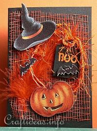 Halloween Greeting Card or Invitation - Pumpkin, Bats and Hat Card