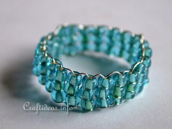 Jewelry and Bead Craft - Blue Beaded Ring