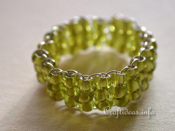 Jewelry and Bead Craft - Green Beaded Ring